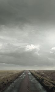 Preview wallpaper road, field, clouds, cloudy, horizon