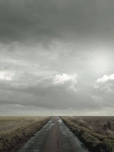 Preview wallpaper road, field, clouds, cloudy, horizon