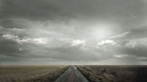 Preview wallpaper road, field, clouds, cloudy, horizon
