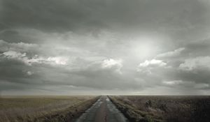 Preview wallpaper road, field, clouds, cloudy, horizon