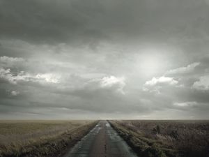 Preview wallpaper road, field, clouds, cloudy, horizon