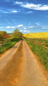 Preview wallpaper road, field, fence, house, landscape