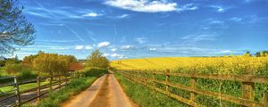 Preview wallpaper road, field, fence, house, landscape