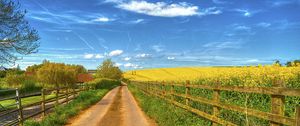 Preview wallpaper road, field, fence, house, landscape