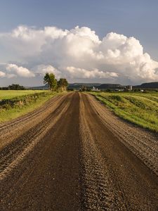 Preview wallpaper road, field, grass, sky, trees