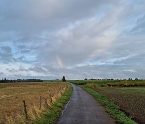 Preview wallpaper road, field, rainbow, sky, nature