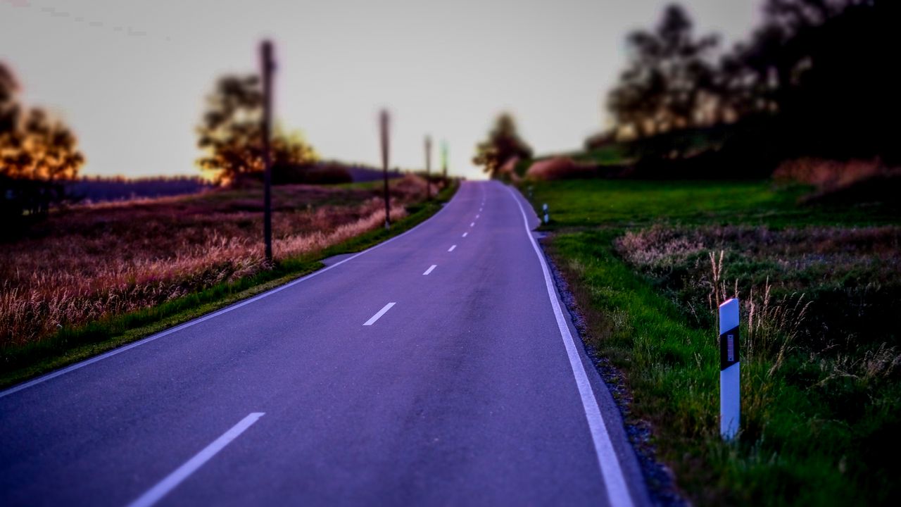 Wallpaper road, field, trees, blur