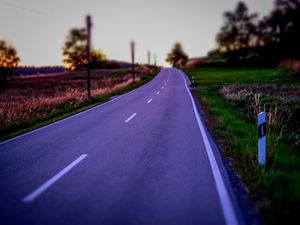 Preview wallpaper road, field, trees, blur