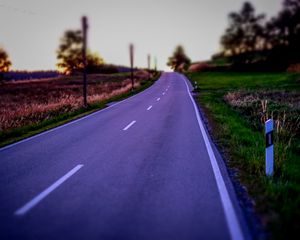 Preview wallpaper road, field, trees, blur