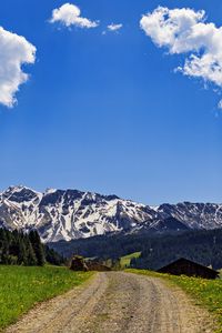 Preview wallpaper road, fields, trees, mountains, clouds, nature