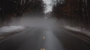 Preview wallpaper road, fog, alley, trees