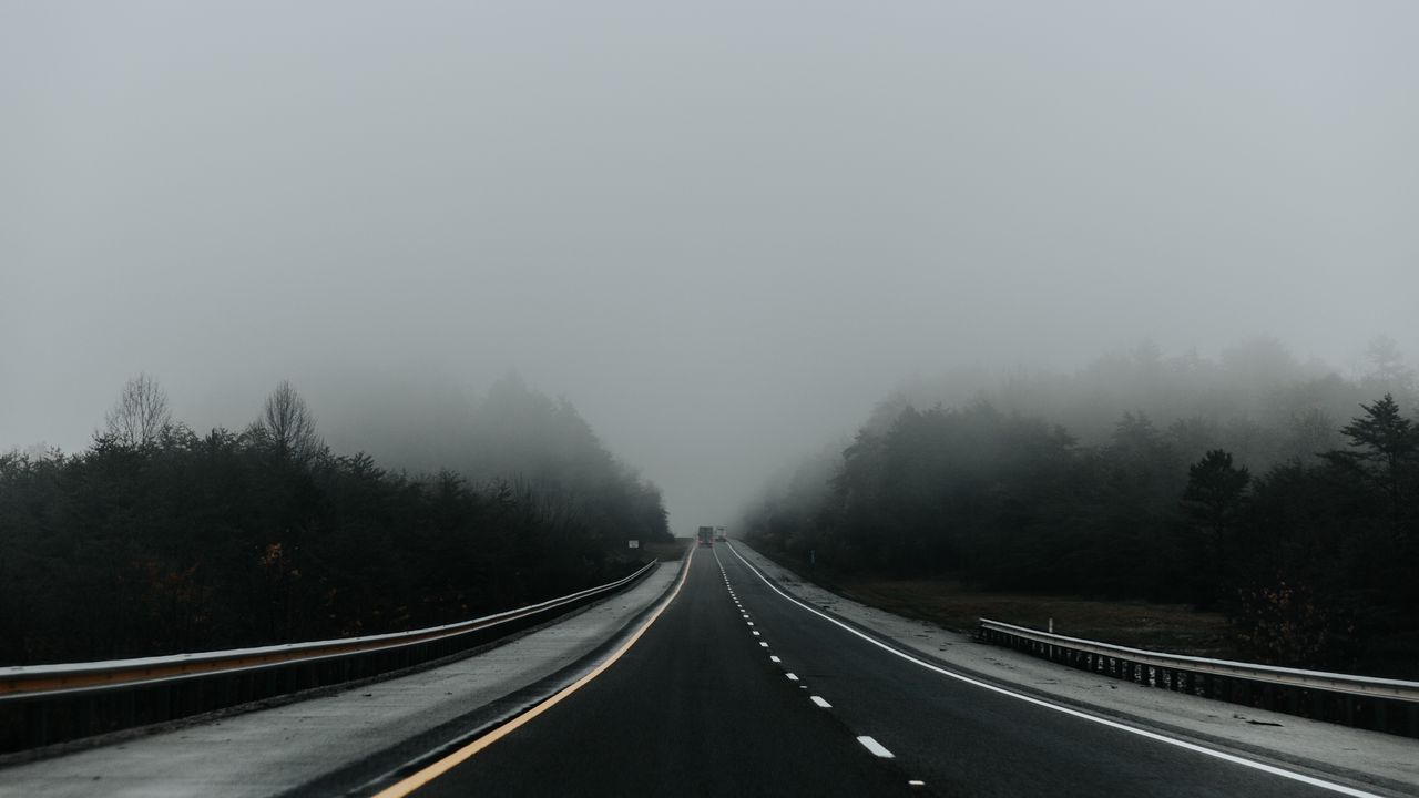 Wallpaper road, fog, asphalt, marking, movement