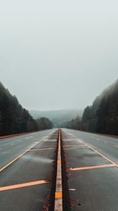 Preview wallpaper road, fog, marking, trees, lines