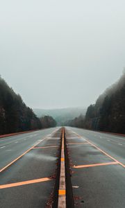 Preview wallpaper road, fog, marking, trees, lines