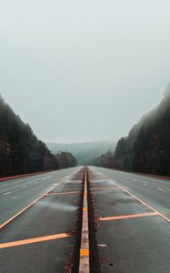 Preview wallpaper road, fog, marking, trees, lines