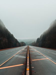 Preview wallpaper road, fog, marking, trees, lines
