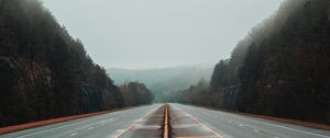 Preview wallpaper road, fog, marking, trees, lines