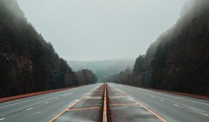 Preview wallpaper road, fog, marking, trees, lines