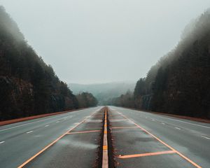 Preview wallpaper road, fog, marking, trees, lines