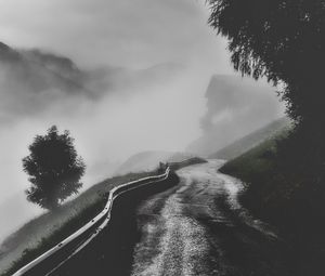 Preview wallpaper road, fog, mountains, trees, bw