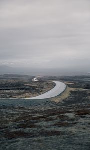 Preview wallpaper road, fog, mountains, tortuous, hilly