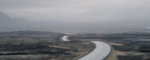 Preview wallpaper road, fog, mountains, tortuous, hilly