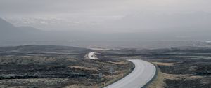 Preview wallpaper road, fog, mountains, tortuous, hilly