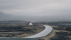 Preview wallpaper road, fog, mountains, tortuous, hilly