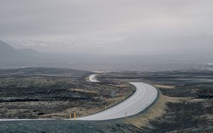 Preview wallpaper road, fog, mountains, tortuous, hilly