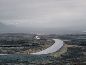 Preview wallpaper road, fog, mountains, tortuous, hilly