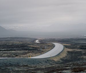 Preview wallpaper road, fog, mountains, tortuous, hilly