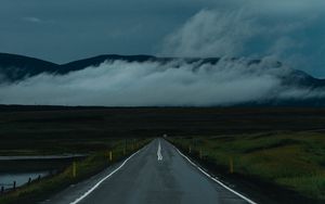 Preview wallpaper road, fog, mountains, nature