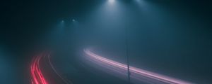 Preview wallpaper road, fog, night, dark, lights