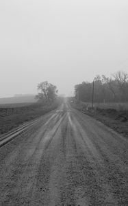 Preview wallpaper road, fog, trees, nature, bw