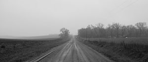 Preview wallpaper road, fog, trees, nature, bw