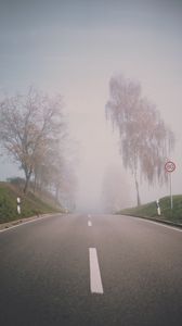 Preview wallpaper road, fog, trees, asphalt