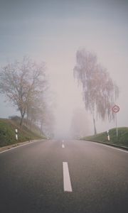 Preview wallpaper road, fog, trees, asphalt