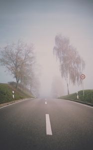 Preview wallpaper road, fog, trees, asphalt