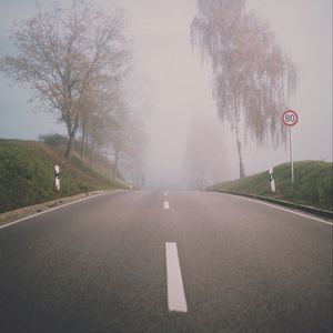 Preview wallpaper road, fog, trees, asphalt