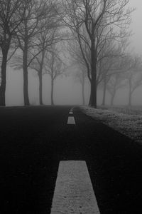 Preview wallpaper road, fog, trees, bw