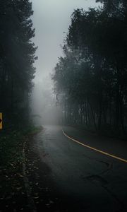 Preview wallpaper road, fog, trees, mist, nature