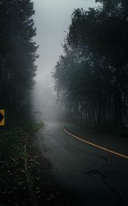 Preview wallpaper road, fog, trees, mist, nature