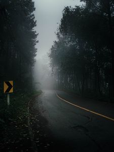 Preview wallpaper road, fog, trees, mist, nature