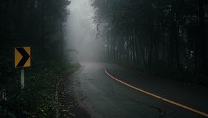 Preview wallpaper road, fog, trees, mist, nature