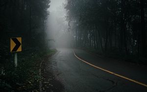 Preview wallpaper road, fog, trees, mist, nature
