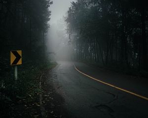 Preview wallpaper road, fog, trees, mist, nature