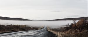 Preview wallpaper road, fog, valley, morning, nature