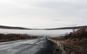 Preview wallpaper road, fog, valley, morning, nature