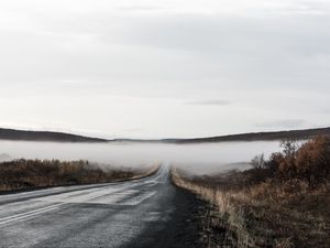 Preview wallpaper road, fog, valley, morning, nature