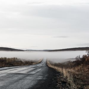Preview wallpaper road, fog, valley, morning, nature